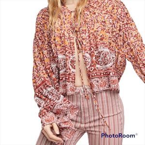 NWT Free People Lorraine Sheer Tie Front Floral Oversized Kimono